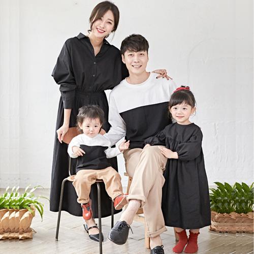 블랙원피스&amp;티 패밀리룩 가족사진의상 돌촬영 가족티 돌잔치 맘 모녀